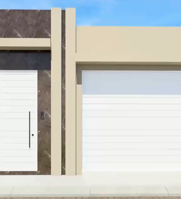 Fachada da Incorp House, com portão e garagem